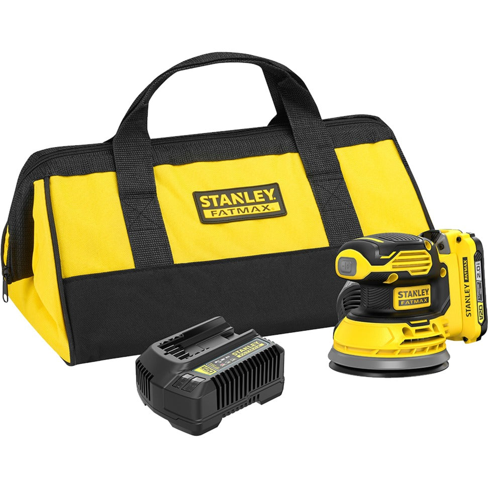 Stanley Fatmax V20 18V Orbital Sander (Yellow and Black, Soft Bag, 2.0Ah Battery and 2A Charger Included)