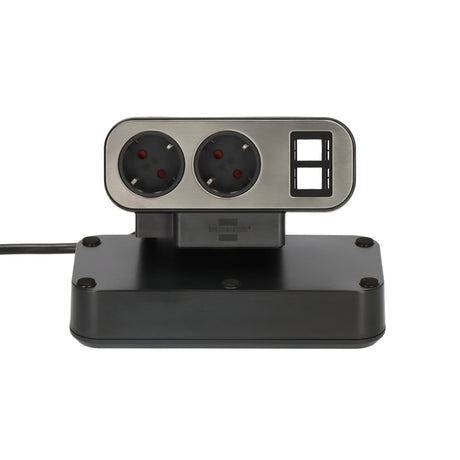 Brennerstuhl estilo Duplex Socket mat Schalter Socket (schwaarz Sëlwer, 2x Slot fir Keystone Moduler)