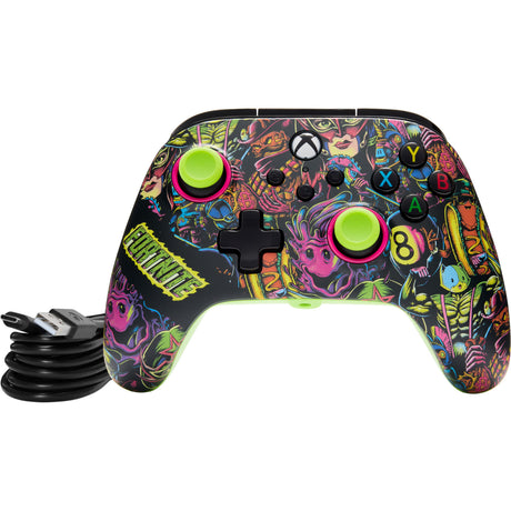 Powera Virdeel Controller mat Kabel fir d'Xbox Serie x|s - Fortnite: Glow (Neongréng, Xbox Serie x|s, Xbox One, PC)
