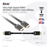 Club 3D Ultra-High-Speed-HDMI-2.1-Stecker-Stecker-Kabel (schwarz, 4 Meter, 4K 120 Hz, 8K 60 Hz, 48 Gbit/s)
