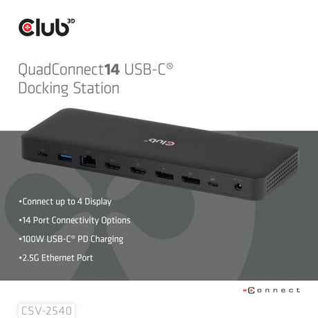Dokovacia stanica Club 3D 14-1 USB-C so štyrmi displejmi (čierna)