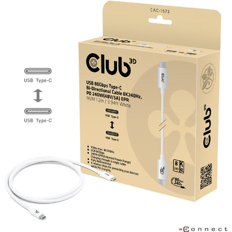 Certyfikat Club 3D USB-C 80 Gb/s, 240 W, 8K, 240 Hz (biały, 1,2 m)