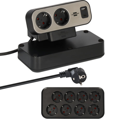 Tomada duplex Brennerstuhl brennerstuhl®estilo, 1x USB C, 1x USB A, 10x tomadas de segurança, preto prateado - 1153580200