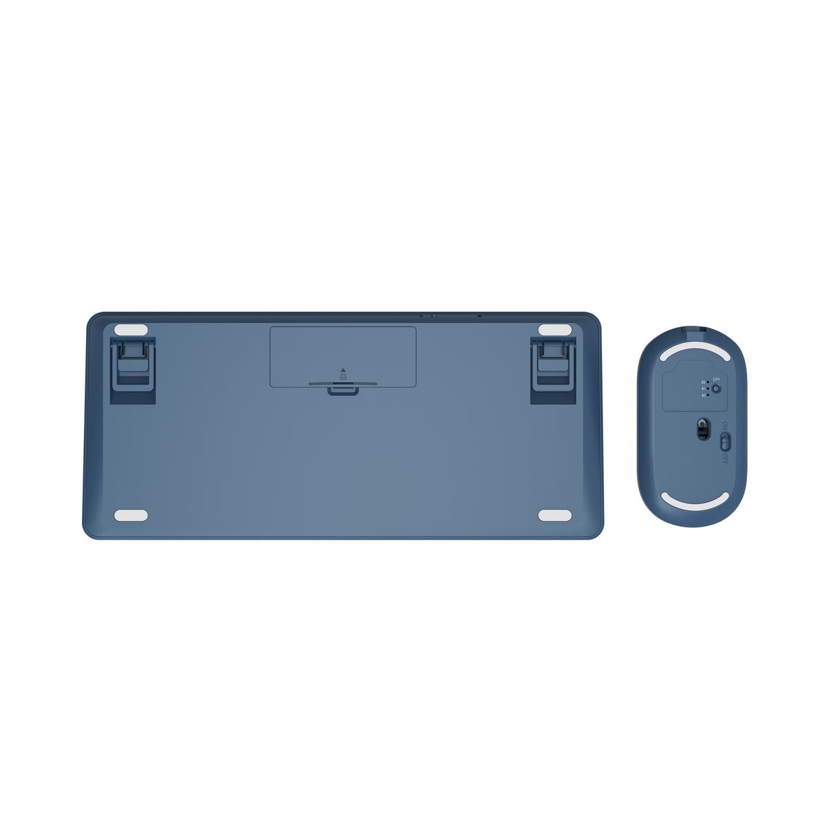 Trust Lyra multi-device wireless keyboard mouse, desktop set (blue, US layout, scissor switches, 800 - 1,600 DPI, 2.4 GHz USB, Bluetooth, 65%)