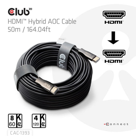 Kabel hybrydowy Club 3D HDMI AOC 8K60 Hz 4K120 Hz 50 m (czarny)