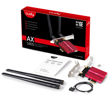 Cudy AX5400 Wi-Fi 6e Bluetooth 5.3 PCI-E WLAN adaptér (červený)