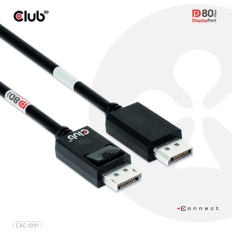 Club 3D DisplayPort 2.1 Vesa DP80 zertifizéiert Kabel Männlech-Männlech (Schwaarz, 1,2 Meter, 4K 240Hz, 8K 60Hz, 80Gbps)