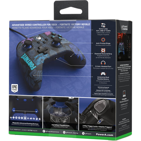 Controlador Powera Advantage com cabo para Xbox Series X|s - Fortnite: Victory Royale (azul escuro, Xbox Series X|s, Xbox One, PC)