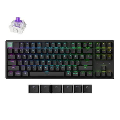 Keychron k8 he-j1 rgb mechaninė klaviatūra (juoda, JAV išdėstymas (qwerty), gateron dvigubo bėgio magnetinis ūkas, 80 % (tkl), rgb šviesos diodai, vyšninis dvigubas pbt, karštas keitimas, usb-c | 2,4 GHz | Bluetooth 5.1)