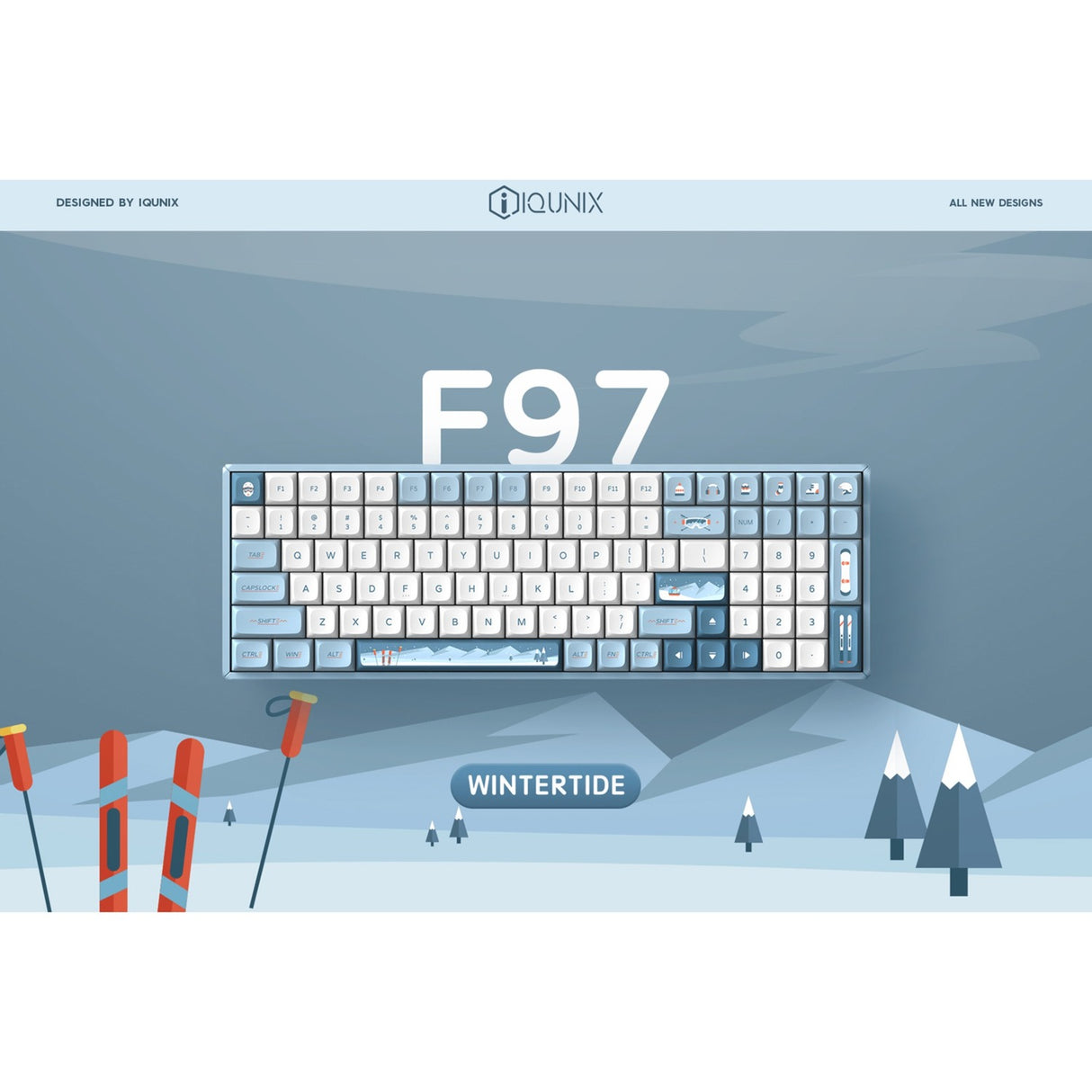 Iqunix F97 Wintertide Wireless Mechanical Keyboard (light blue, US layout (QWERTY), Cherry MX silent red, 96%, RGB LEDs, hot-swappable, PBT, 2.4GHz | Bluetooth 5.1 | USB-C)