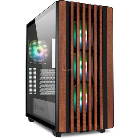 Sharkoon rebel c70g rgb midi bokšto korpusas (juodos medienos spalvos | 2x usb-a | 1x usb-c | rgb | grūdintas stiklas)