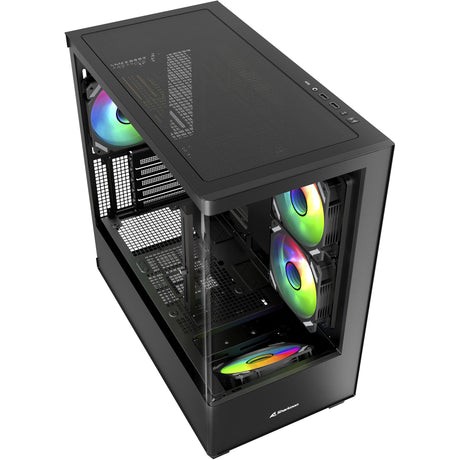 Sharkoon elite shark cm100 midi tower housing (black | 2x USB-A | 1x USB-C | RGB | tempered glass)