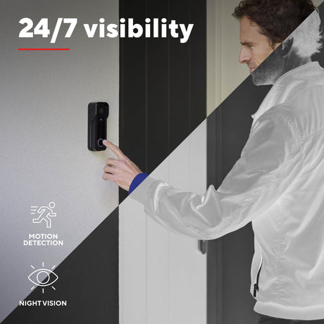 Trust draadloze video deurbel - doorcam-3000 - accu oplaadbaar met usb-c - 2k 3mp - geen abonnementskosten - inclusief chime - deurbel met camera - zwart
