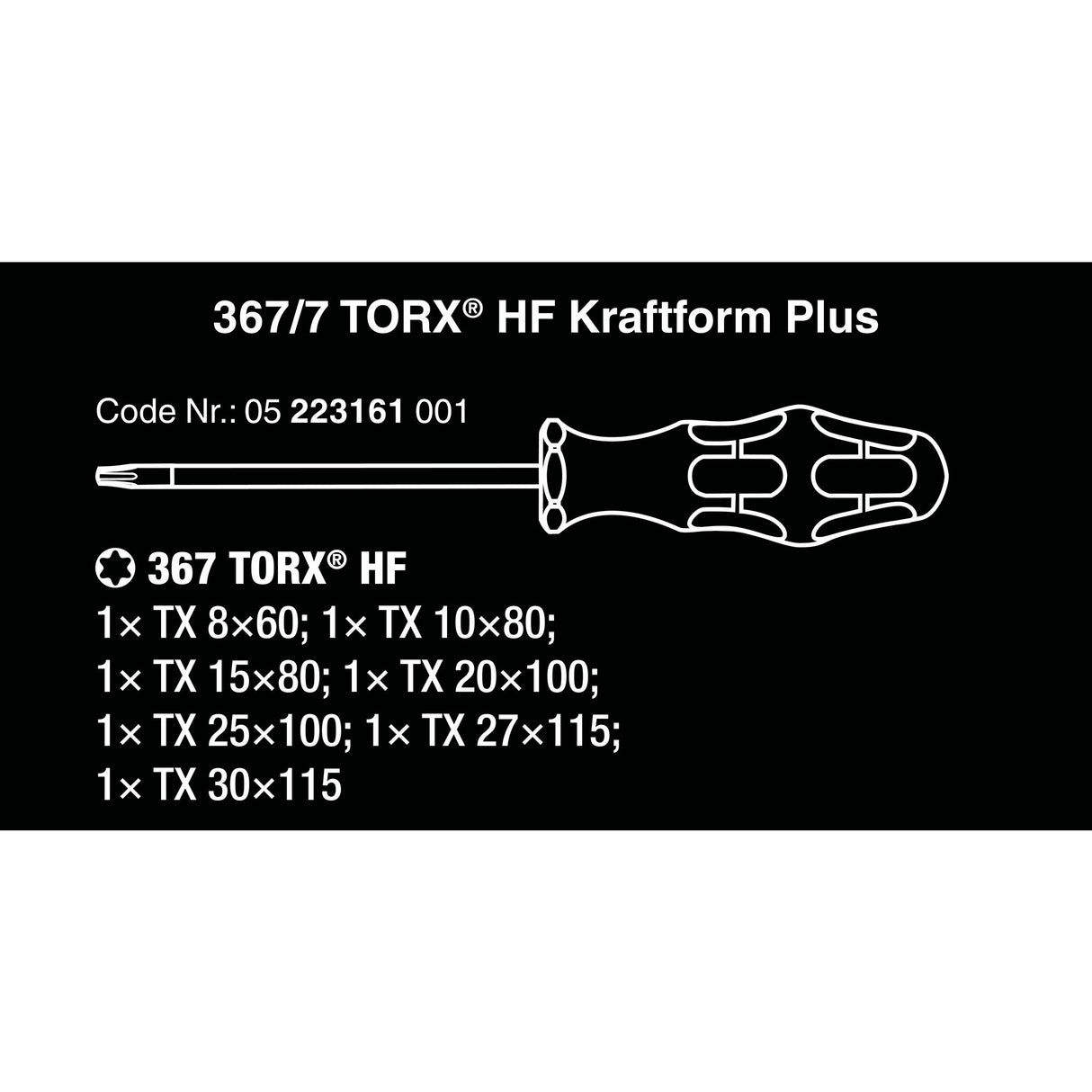Wera 367 7 Torx HF sada šroubováků Kraftform Plus + stojan (černozelený, 7dílný)