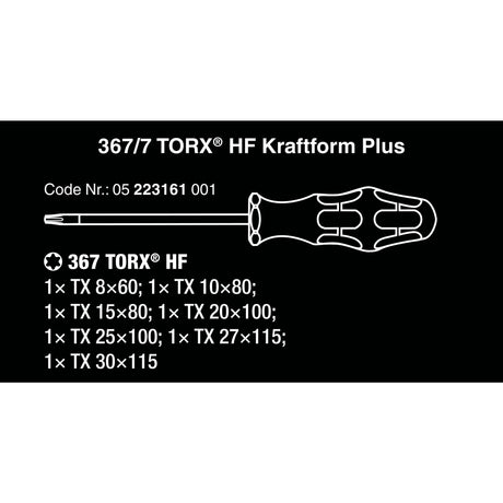 Wera 367 7 Torx HF Screwdriver Set Kraftform Plus + Rack (Black Green, 7-piece)