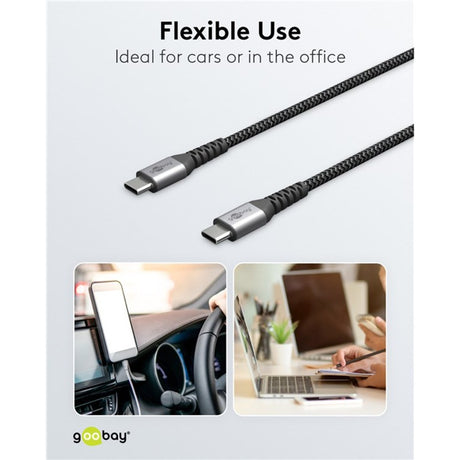 Rychlá nabíječka Goobay USB-C nano (65 W) a textilní kabel USB-C (černý, 1 metr)