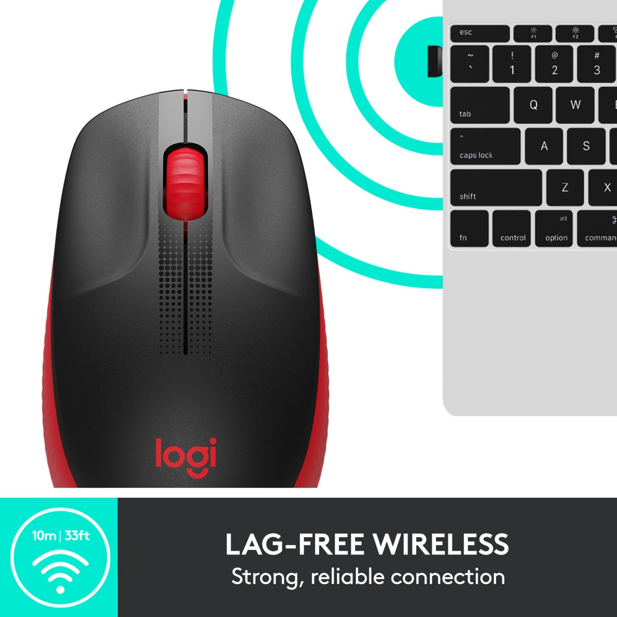 Logitech m190 full-size wireless mouse (red, 1000 dpi)