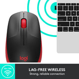 Logitech m190 full-size wireless mouse (red, 1000 dpi)