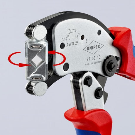 Knipex Twistor 16 self-adjusting crimping pliers for ferrules (red blue, with rotatable crimping head)