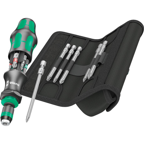 Wera Kraftform Kompact 20 Tool Finder 2 Bit Set with Pouch (Black Green, 13-piece)