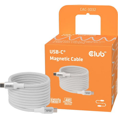 Cewka magnetyczna Club 3D USB-C 240 W PD3.1, biały kabel, 2 metry kabla (biały)