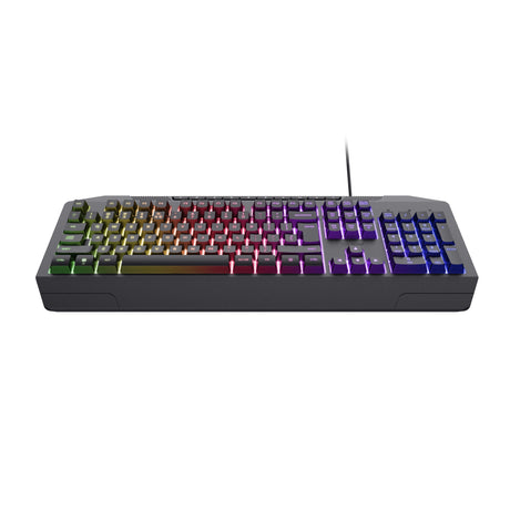 Trust GXT 836 EVOCX RGB žaidimų klaviatūra (juoda, JAV išdėstymas (QWERTY), membrana, 100%, RGB)