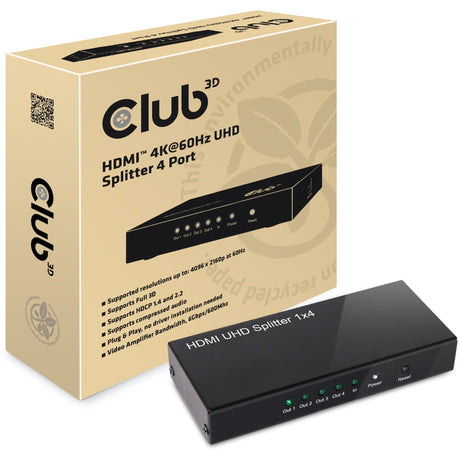 Rozdzielacz Club 3D HDMI 2.0 UHD 4-portowy rozdzielacz HDMI (czarny)