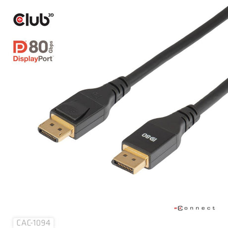 Club 3D-certifierad displayport 2.1 Vesa DP80-kabel (svart, 2 meter, 8k 240hz, 10k 60hz, 80gbps)