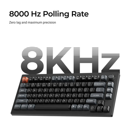 Keychron v1 ultra 8k wireless custom mechanical keyboard (black, US layout (QWERTY), silk POM red, 75%, RGB, hot-swap, 2.4 GHz | Bluetooth 5.3 | USB-C)