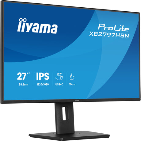 Iiyama Prolite XB2797HSN-B1 27 monitor (black, 100 Hz, HDMI, DisplayPort, USB-C, LAN, audio)