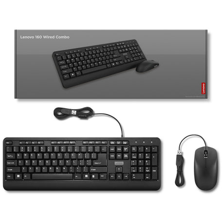 Lenovo 160 wired combo desktop set (black, US layout (QWERTY), 100%, USB-A, 1,600 dpi)