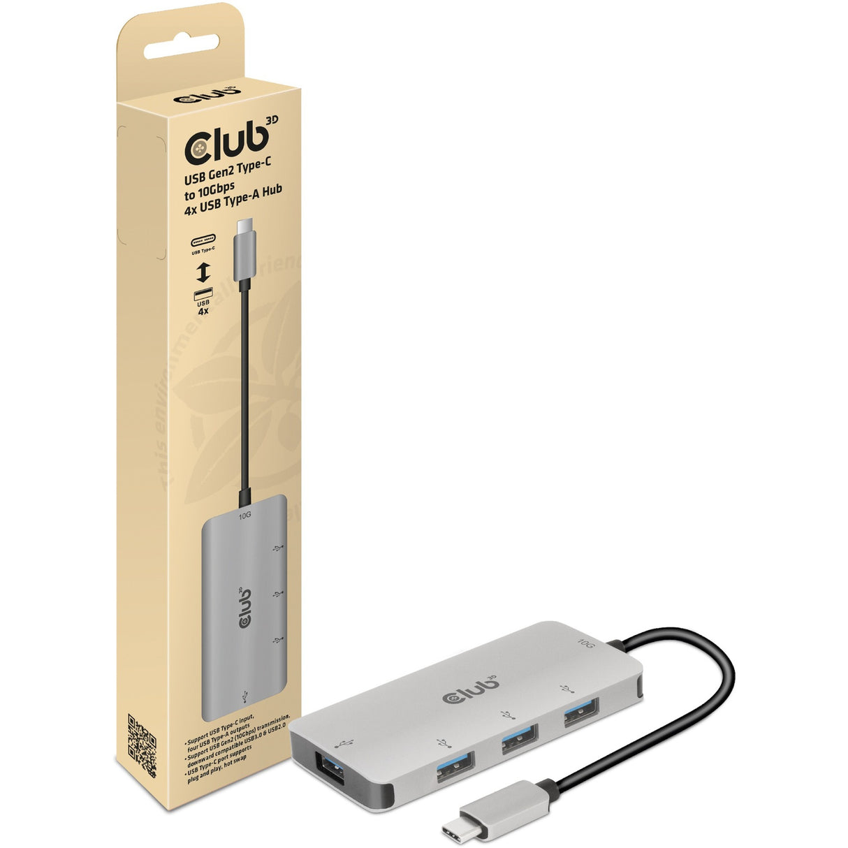 Club 3D USB-C Gen2 > 4x USB-A 10Gbps USB zvezdišče (aluminij)