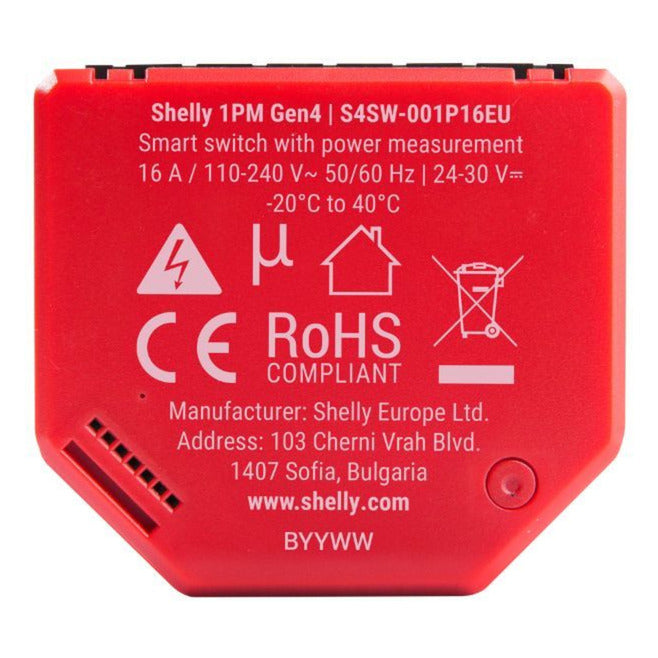 Shelly 1PM Gen4 Relay (red, Bluetooth, Wi-Fi)