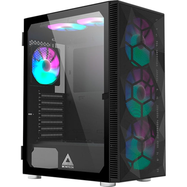 Montech x3 mesh midi tower case (black | 3x USB-A | RGB | tempered glass)