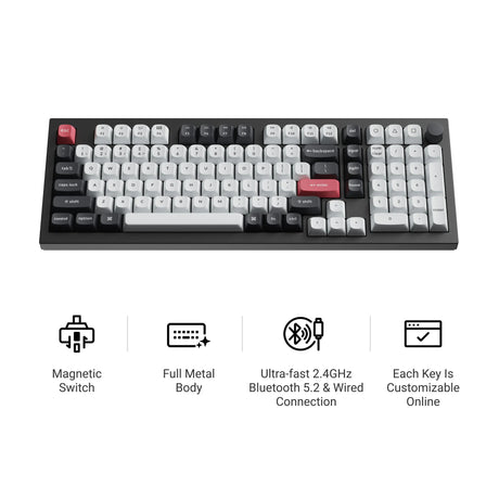 Clavier personnalisé sans fil Keychron q5 he qmk (noir, disposition américaine (qwerty), nébuleuse magnétique à double rail gateron, 96 %, LED RVB, pbt double-shot osa, échange à chaud, bouton, 2,4 GHz | Bluetooth 5.1 | USB-C)