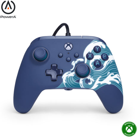 Powera Virdeel Controller mat Kabel fir d'Xbox Serie x|s - Waasserwelle (azurblo, xbox serie x|s, xbox one, PC)