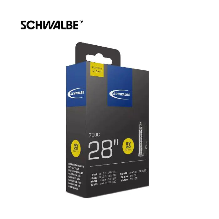 Schwalbe Tubo Interior Sv20 60mm 28 polegadas Corrida 18 25-622 luz extra 65gr