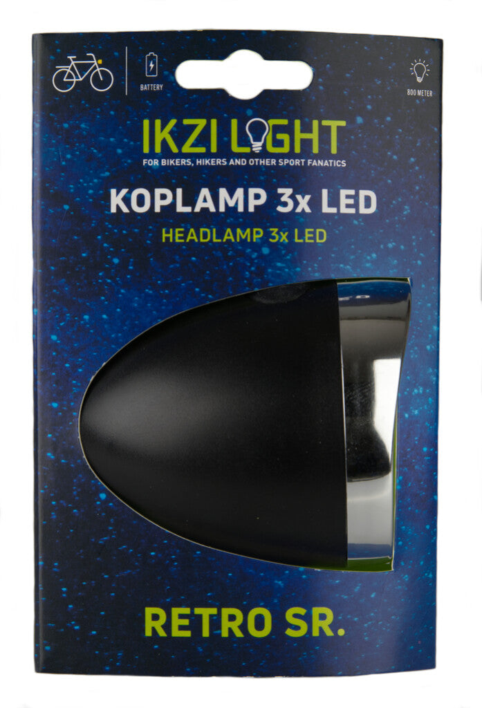 Ikzi Koplamp Retro LED Zwart Batterij