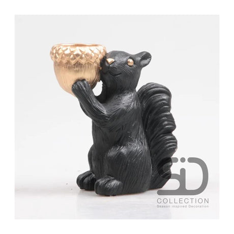 Von der Jahreszeit inspirierter Dekorations-Teelichthalter Eichhörnchen 16,3 cm schwarz
