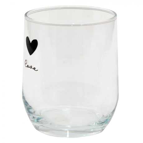 Clayre eef transparant drinkglas met zwart hartje en het woord love . ã˜8x9cm 300ml