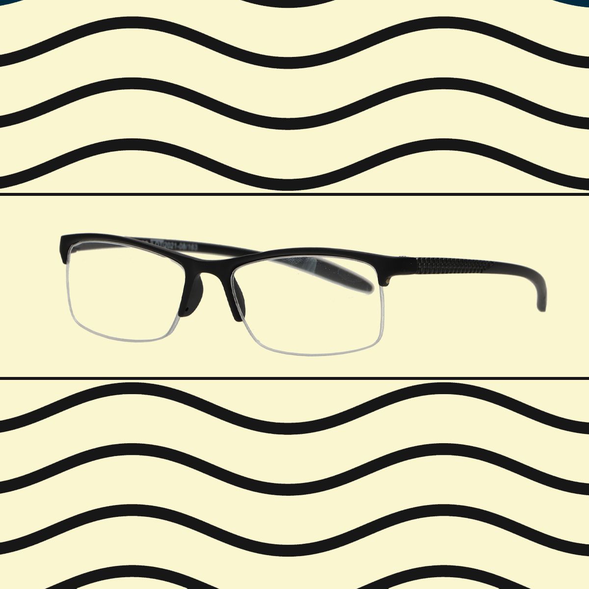 Spectrum reading glasses black rectangular half rimless 2.50