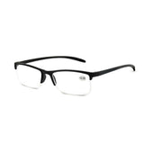 Spectrum reading glasses black rectangular half rimless 3.00