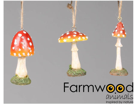 Farmwood dyr dekorativ henger sopp 7cm