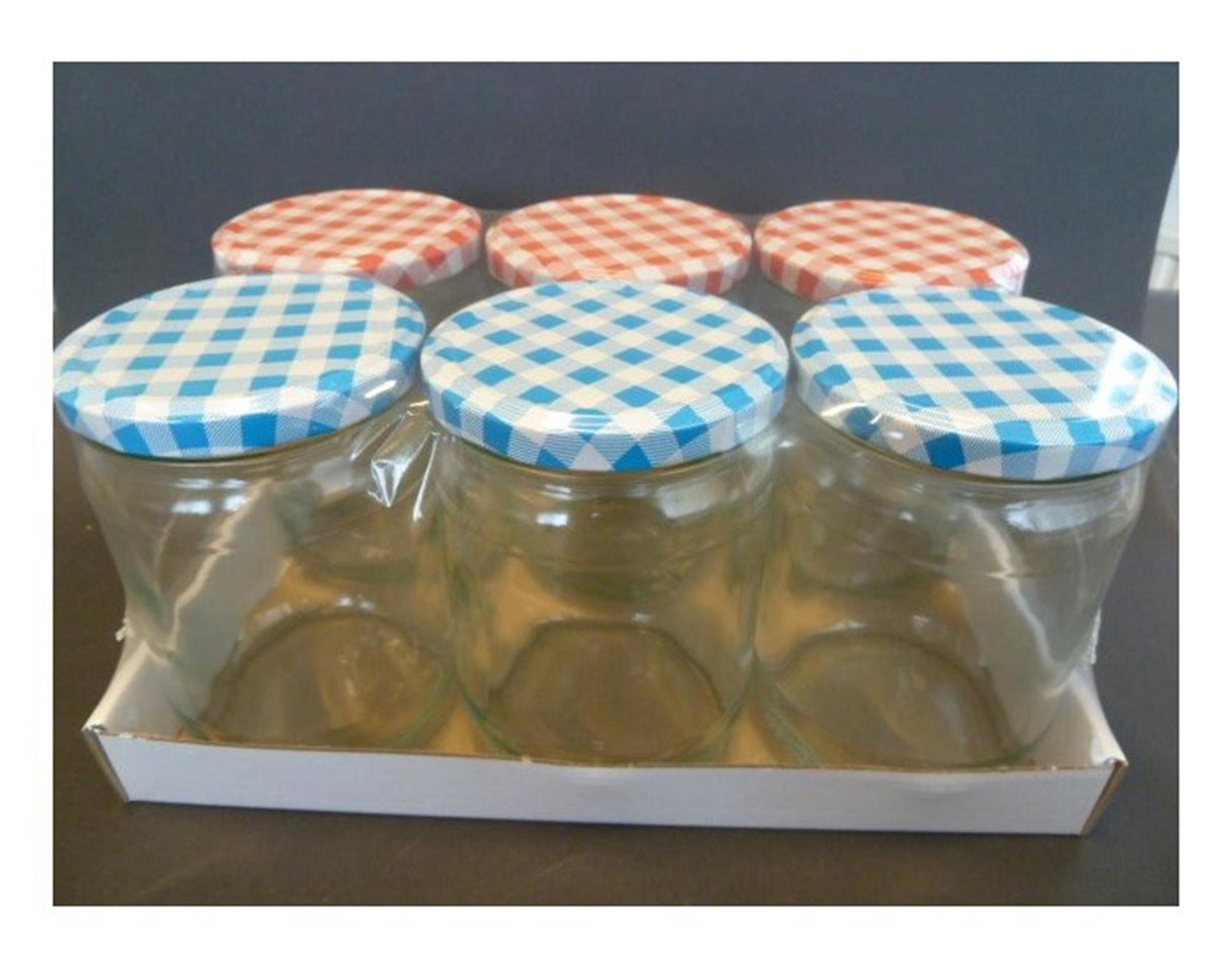 Deti preserving glass preserving jar jam jar with checkered screw lid 580 ml pack of 6.