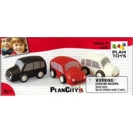Oku plan toys 3 dřevěná dodávková auta