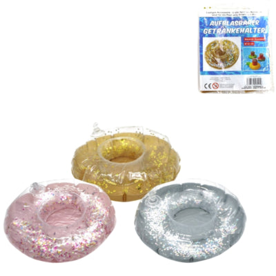 Inflatable cup holder donut glitter 22 cm 3 assorted | 24 pieces
