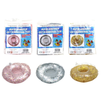 Inflatable cup holder donut glitter 22 cm 3 assorted | 24 pieces