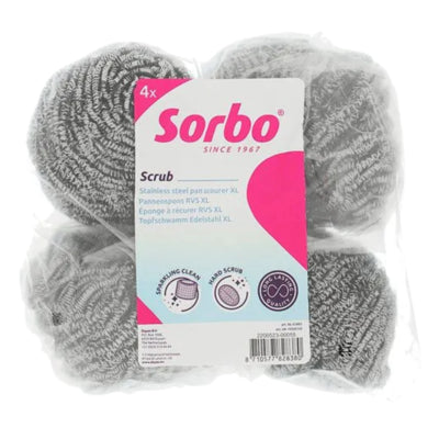 Sorbo stainless steel pan scourer set of 4 | 12 pieces