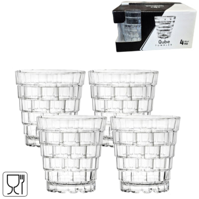 Qube-Becher aus Glas 280 ml 4er-Set | 12 Stück