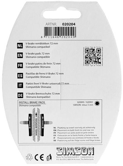 Bremsbeläge V-Brems 72 x 12,5 mm schwarze 2 Teile